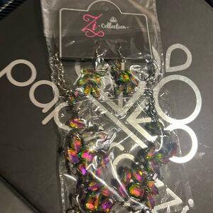 Papaya Iridescent Multicolor Statement Necklace and Earring Set